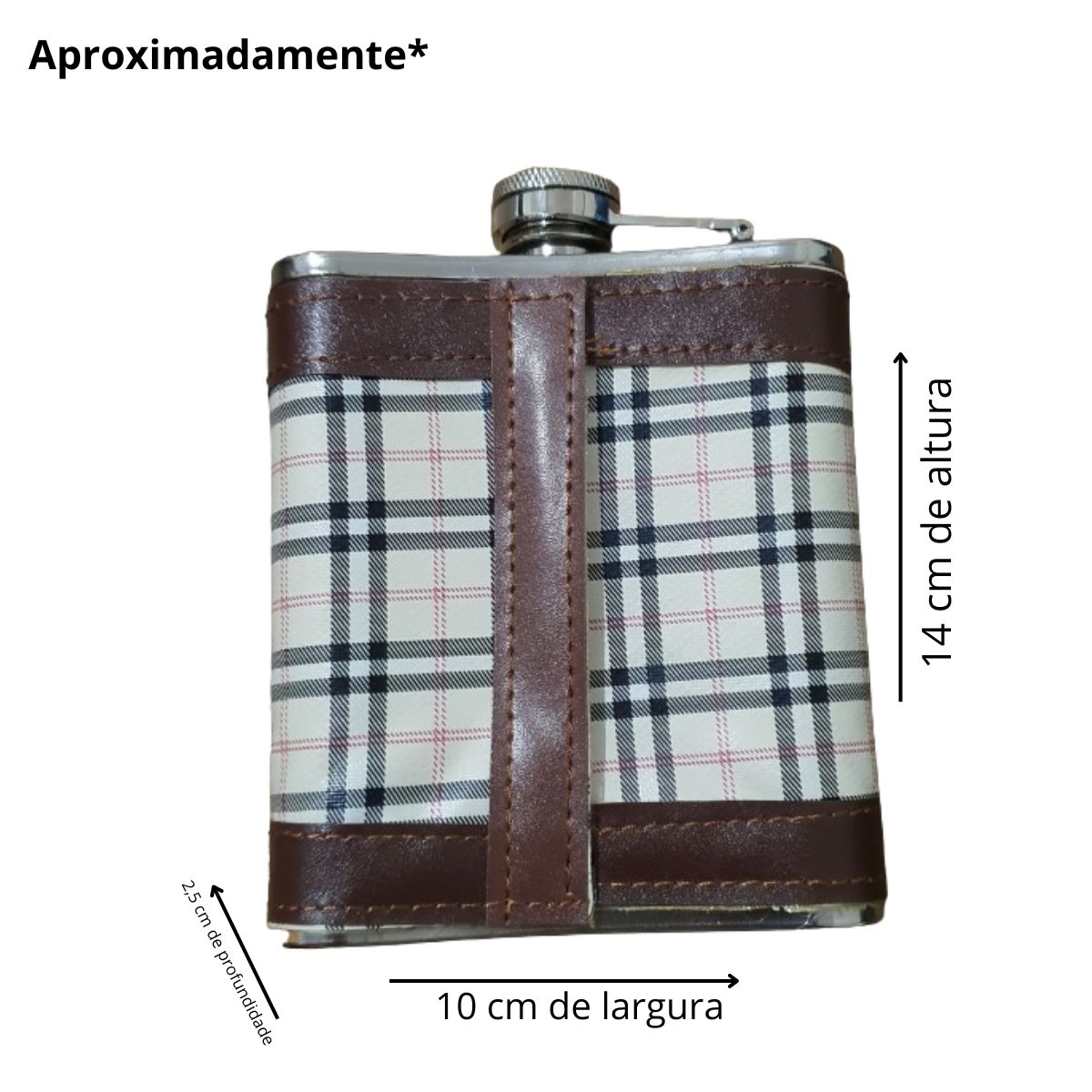 Kit Cantil Porta Bebidas 2 Copos E Funil Xadrez Marrom/preto Kit Cantil Porta Bebidas 2 Copos E Funil Xadrez Marrom/preto
